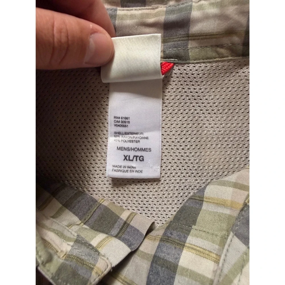 The North Face Mens XL Short Sleeve Plaid Hiking Shirt Green Grey‎ Button Up